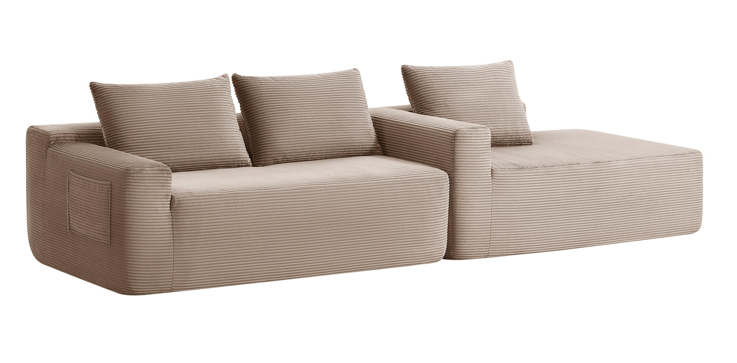 96.9" Cloud Sectional Couch with L-Shape Chaise,Modern Modular Sofa with Deep Seat, Upholstered Couches for Living Room Bedroom,No Assembly Required, (Corduroy Fabric),Camel,Right image 11