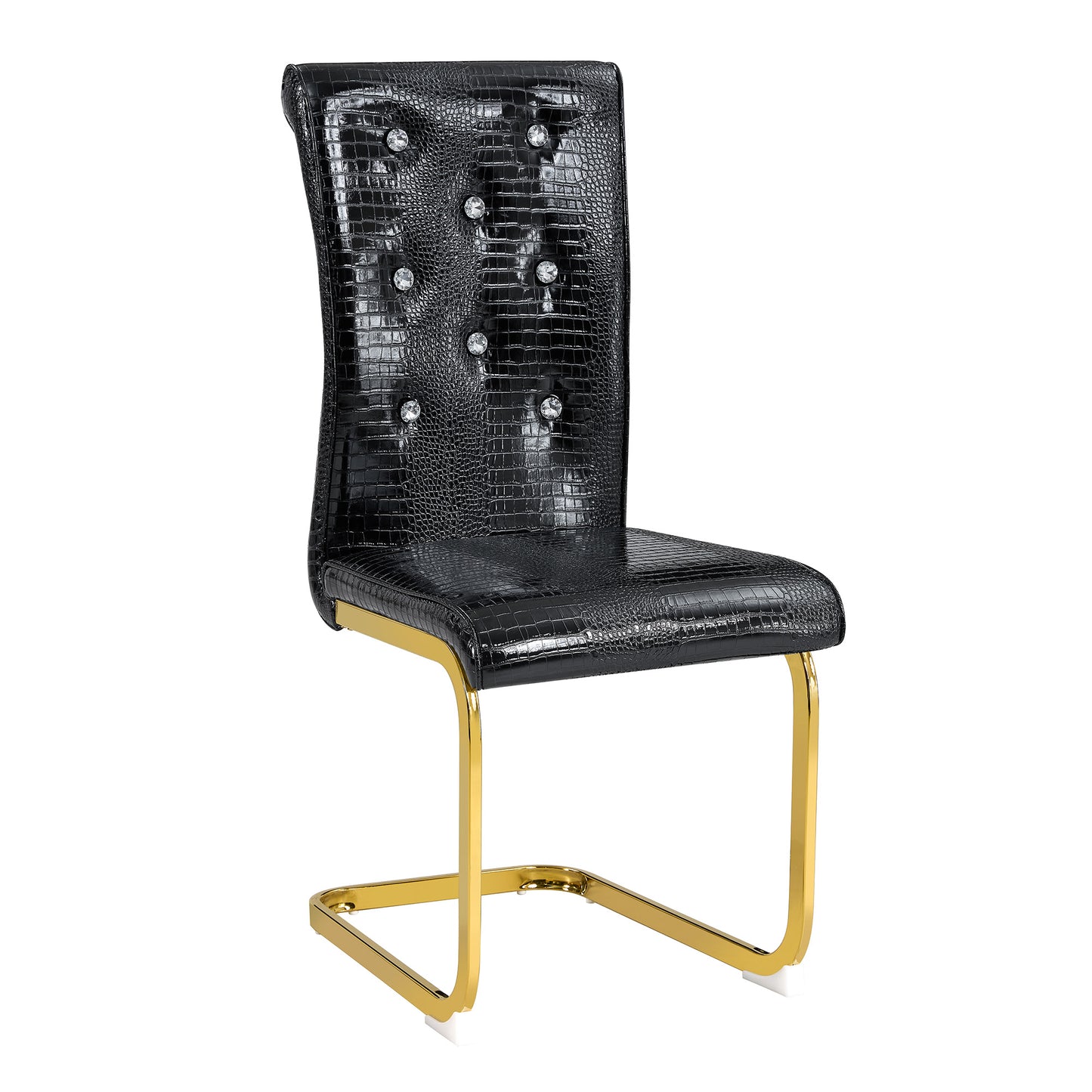 Set of 4,Retro alligator skin Upholstered dining chairs,with Crystal buckle design and Faux Leather design,a touch of elegance and mystery to the dining area,Gold plated metal bow leg image 11