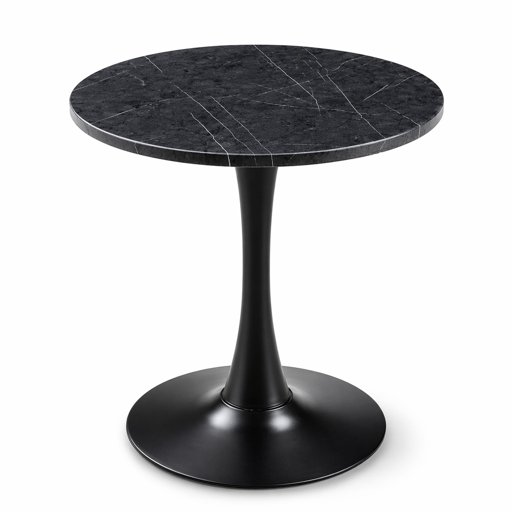Round Dining Table, 23.6" Circle Tulip Table with Thickened Tabletop & Metal Pedestal, Mid Century Modern Bistro Table for Kitchen, Small Places, Living Room, Cafe (Faux Marble) image 1