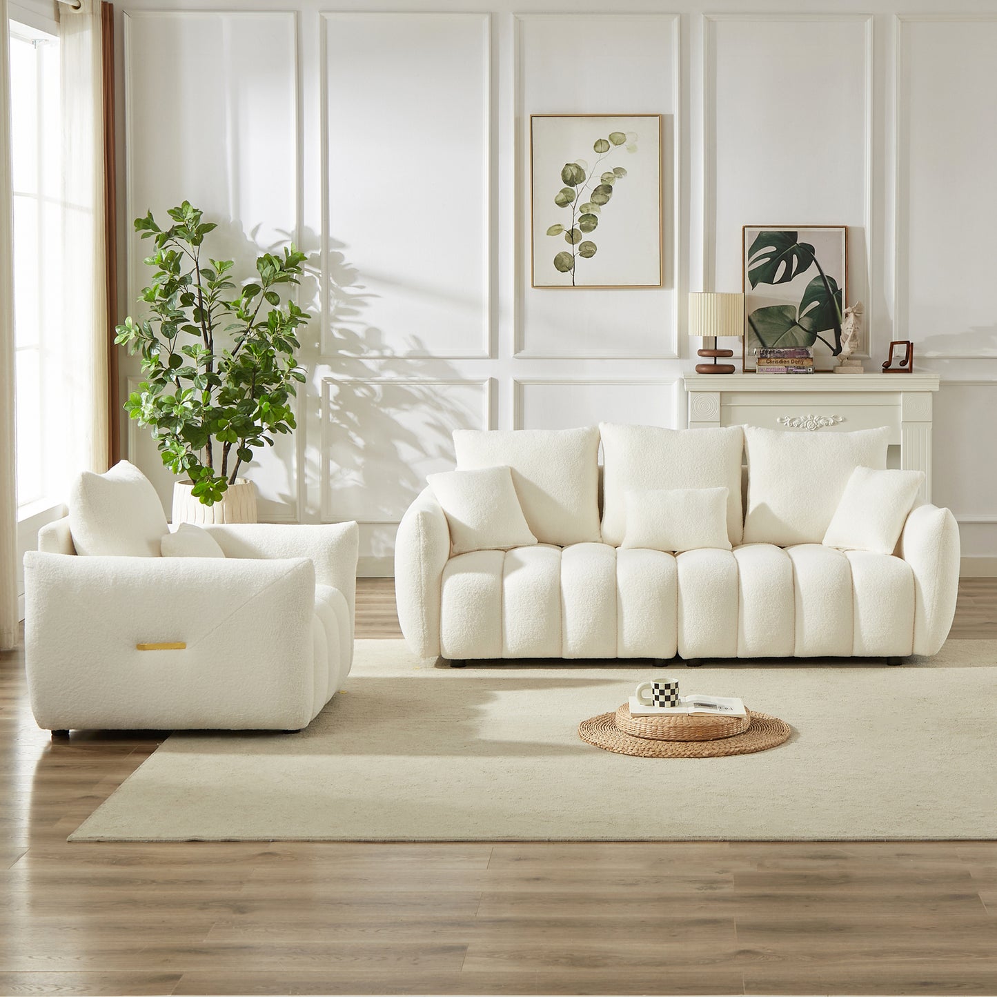 3 Seater + 1 Seater Combo Sofa Modern Living Room Sofa, Teddy Sofa, Wooden Frame, 4 Cushions, Apartment Sofa Furniture image 4