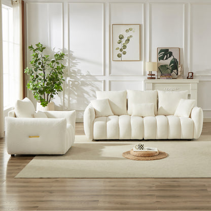 3 Seater + 1 Seater Combo Sofa Modern Living Room Sofa, Teddy Sofa, Wooden Frame, 4 Cushions, Apartment Sofa Furniture image 4