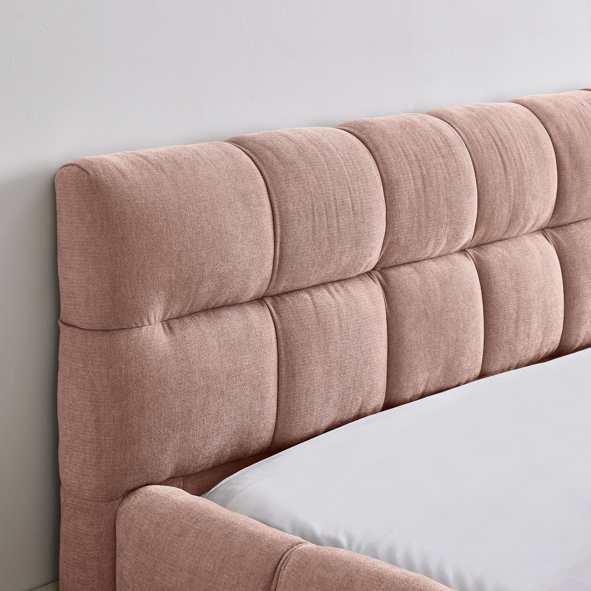 Queen Size Upholstered Bed Frame with Thick Fabric, Chenille Fabric Grounded Queen Size Platform Bed with Headboard and Solid Frame. No Box Spring Needed, PINK(68''*86.5''*23.5'') image 4