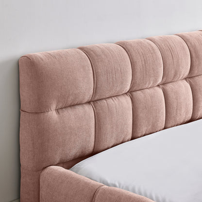Queen Size Upholstered Bed Frame with Thick Fabric, Chenille Fabric Grounded Queen Size Platform Bed with Headboard and Solid Frame. No Box Spring Needed, PINK(68''*86.5''*23.5'') image 4