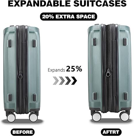 Hard Shell Luggage Set 20"+28", Expandable Design, PC Material Suitcase with TSA Lock, Quiet Spinner Wheels, Carry On & Checked Luggage 2 Piece Set image 2
