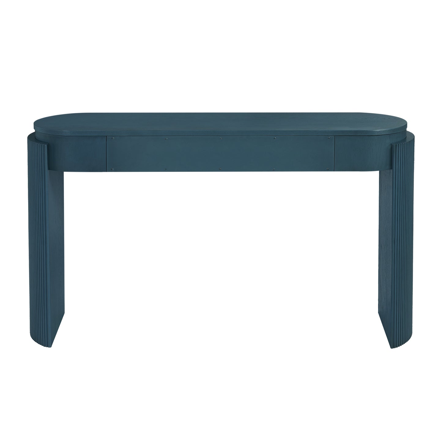 TREXM Entryway Table with Natural Wood Grain Finish, Console Table with Fluted Design, Oval Top and 2 Drawers for Entryway and Living Room (Navy) image 3