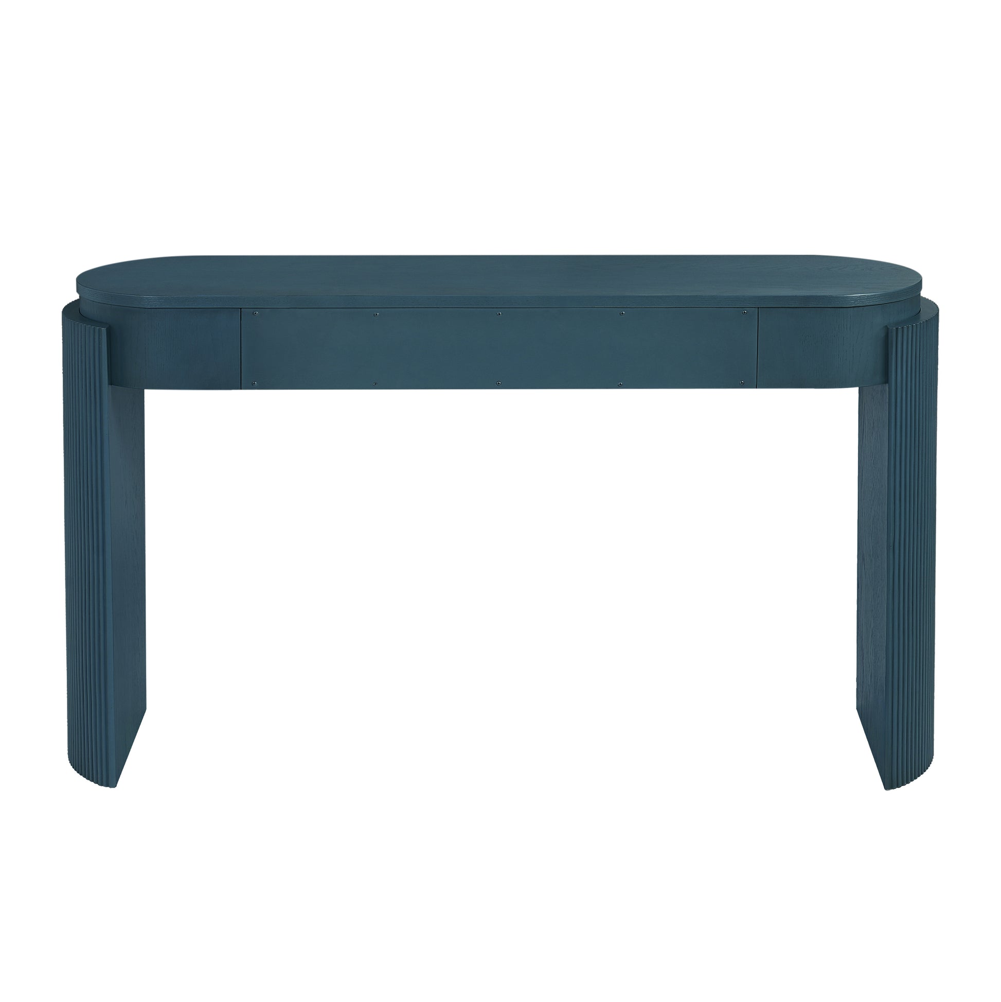 TREXM Entryway Table with Natural Wood Grain Finish, Console Table with Fluted Design, Oval Top and 2 Drawers for Entryway and Living Room (Navy) image 3