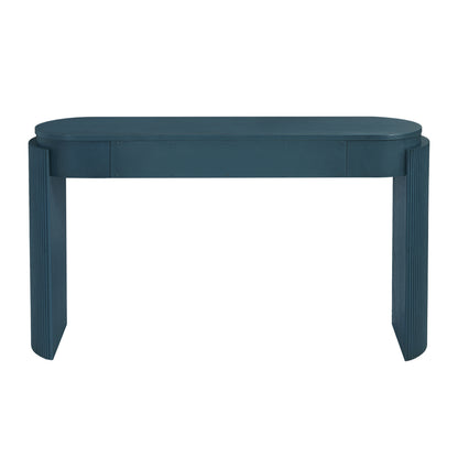 TREXM Entryway Table with Natural Wood Grain Finish, Console Table with Fluted Design, Oval Top and 2 Drawers for Entryway and Living Room (Navy) image 3
