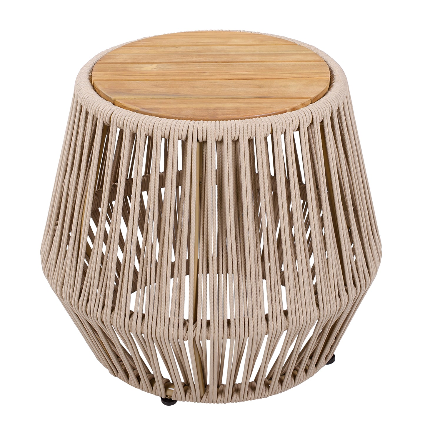 Acacia Wood Side Table with Beige Rope Base - Light Teak Finish, Modern Coastal Accent for Patio, Garden, Balcony & Indoor Use image 5