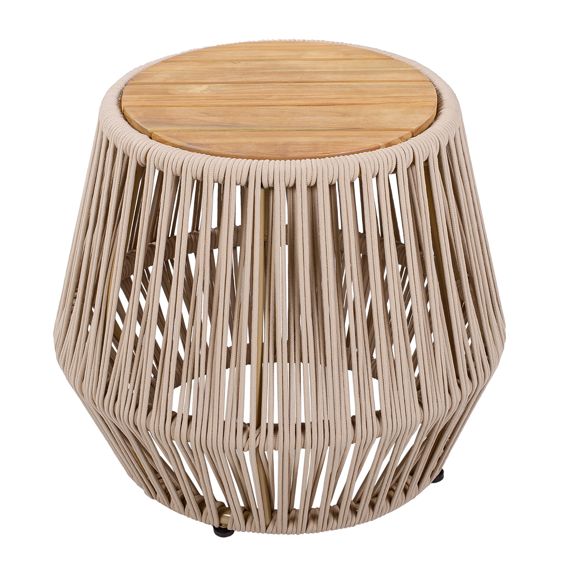 Acacia Wood Side Table with Beige Rope Base - Light Teak Finish, Modern Coastal Accent for Patio, Garden, Balcony & Indoor Use image 5