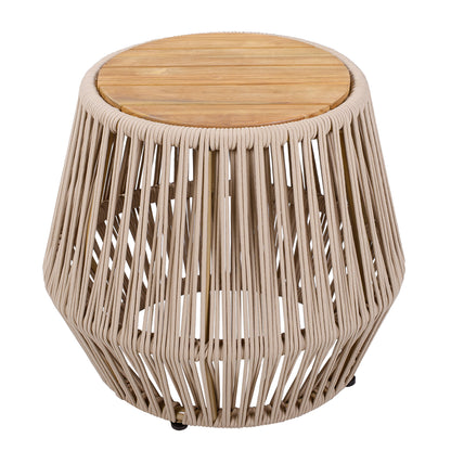 Acacia Wood Side Table with Beige Rope Base - Light Teak Finish, Modern Coastal Accent for Patio, Garden, Balcony & Indoor Use image 5