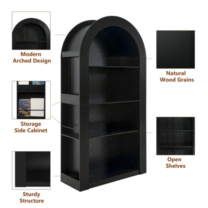 78.74" Tall Arched Bookcase, Mid Century Modern 4-Tier Arched Storage Bookcase with Open Display Storage Shelf for Dining Room, Living Room,Bedroom (Black) image 11