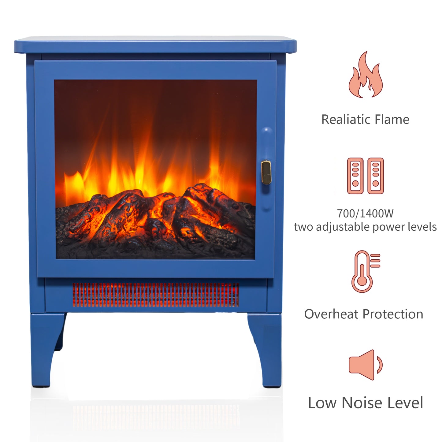 18 inch Freestanding Electric Fireplace Stove heater with 3D Flame effect,Classic Blue image 8