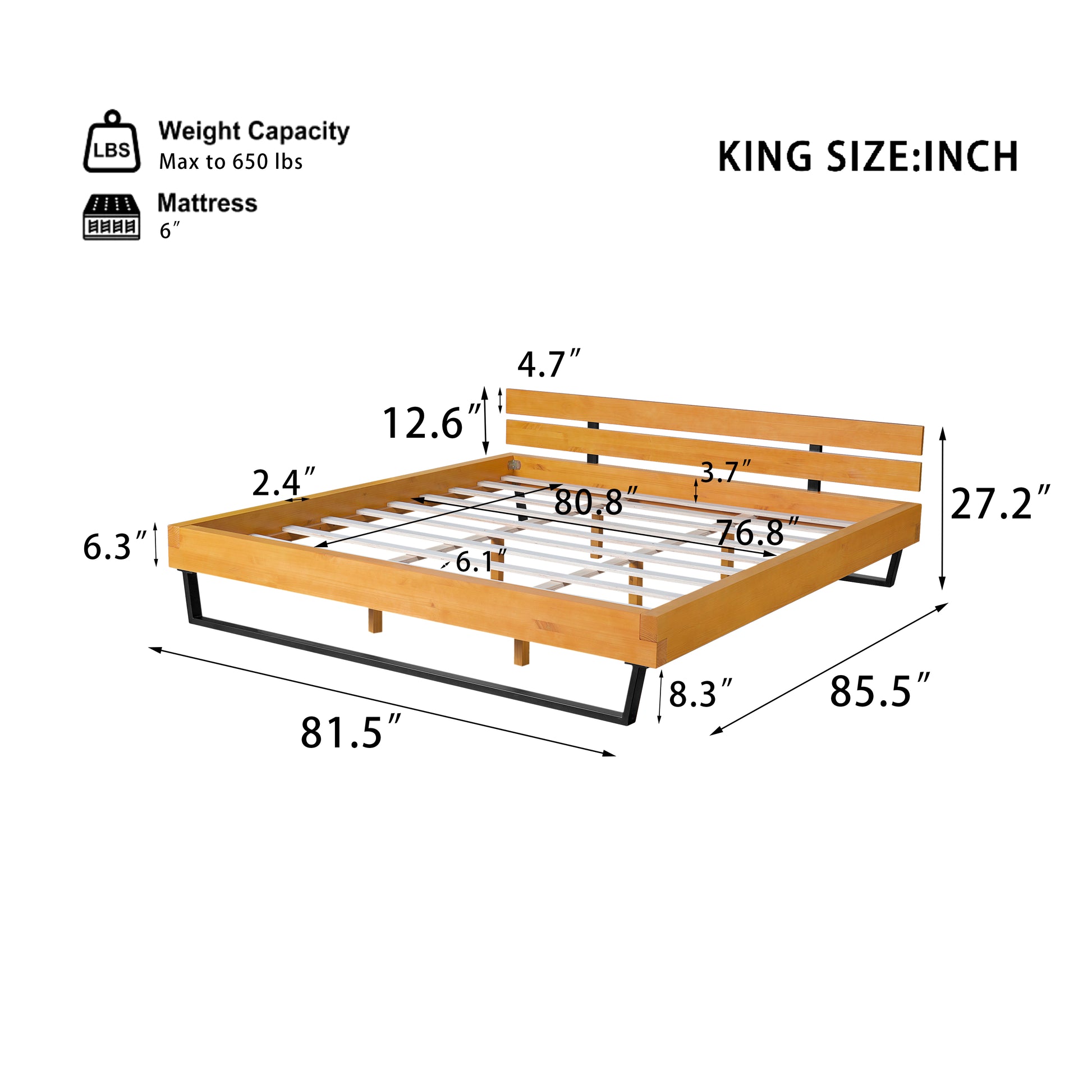 PINE WOOD BED FRAME KING SIZE,NATURAL & BLACK COLOR image 3