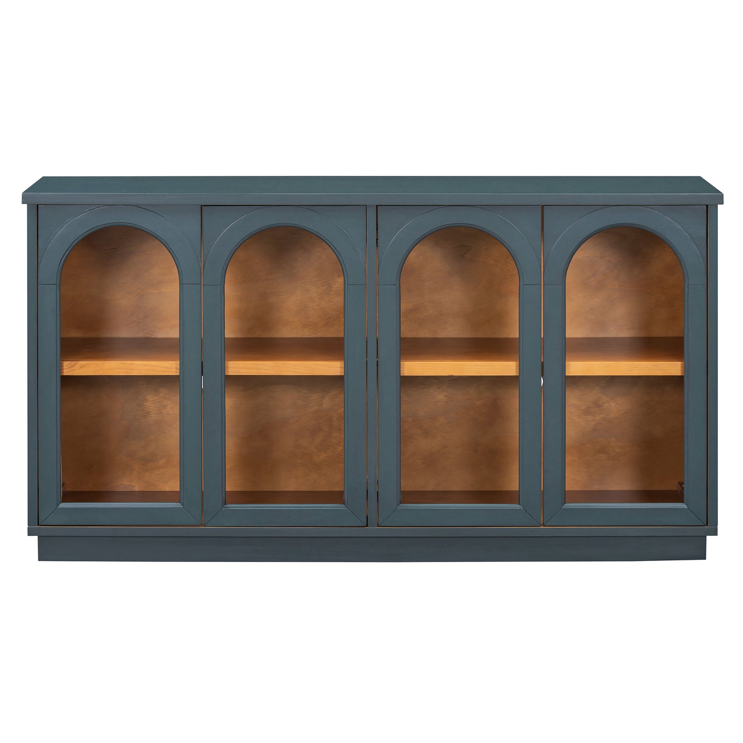 TREXM 4-Door Large Storage Buffet Cabinet with Glass Doors, Arched Cabinet with Adjustable Shelves for Kitchen, Dining Room and Living Room (Navy) image 11