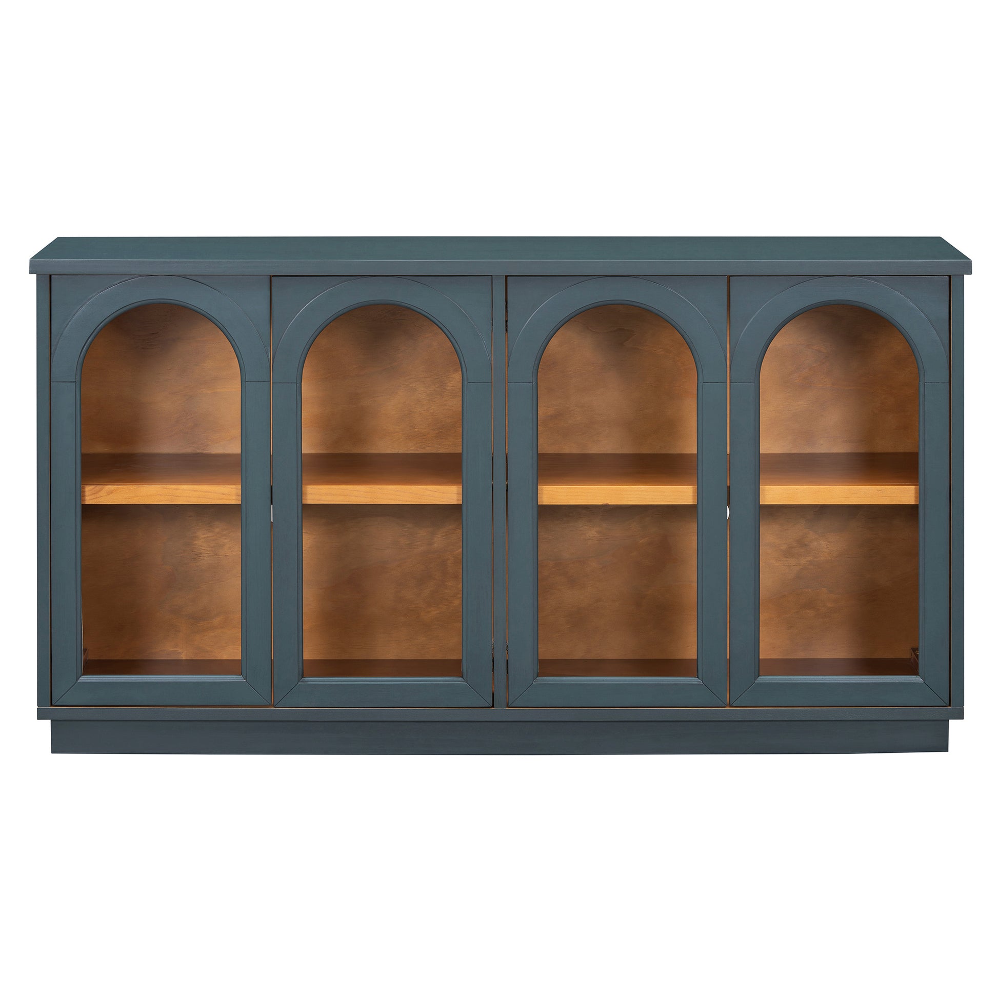 TREXM 4-Door Large Storage Buffet Cabinet with Glass Doors, Arched Cabinet with Adjustable Shelves for Kitchen, Dining Room and Living Room (Navy) image 11