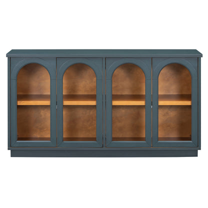 TREXM 4-Door Large Storage Buffet Cabinet with Glass Doors, Arched Cabinet with Adjustable Shelves for Kitchen, Dining Room and Living Room (Navy) image 11