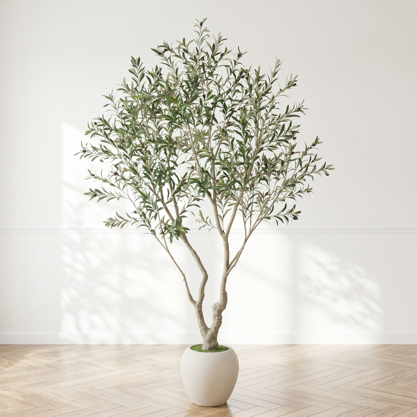 8FT Artificial Olive Tree With Decorative White Pot, Tall Indoor & Covered Outdoor Decorative Tree, 1pc/set image 3