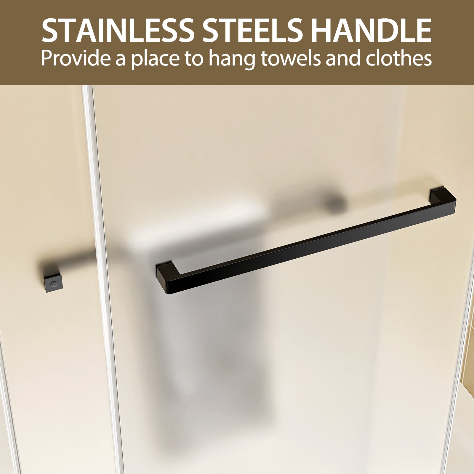 56-60" W x 60" H Frameless Double Sliding Shower Door, Premium 1/4" (6mm) Thick Frosted Ultra-Clear Nano-Coated Tempered Glass, Stainless Steel, Matte Black image 9