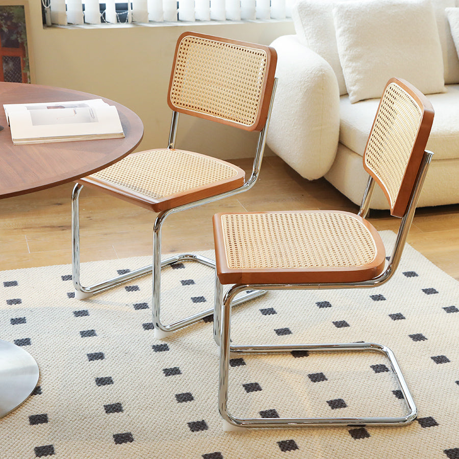 Dining Chairs Set of 2, Rattan Side Accent Chairs with Chrome Legs, Modern Mid Century Breuer Designed Chairs, Upholstered Dining Living Room Kitchen Chairs image 3