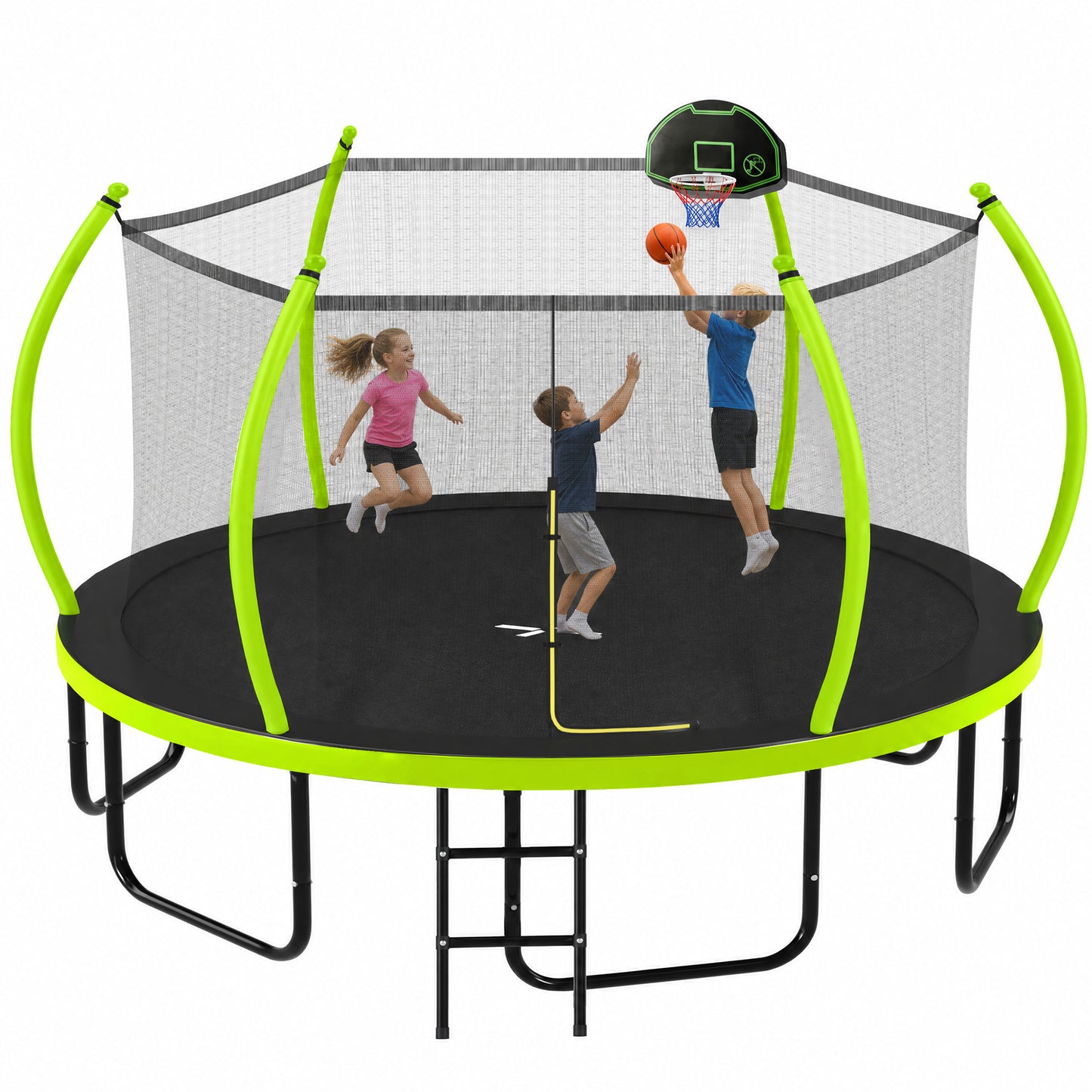 16FT Trampoline with Basketball Hoop for Kids and Adults, Round Outdoor Trampoline with Enclosure Net & Curved Poles & Ladder,Green image 7
