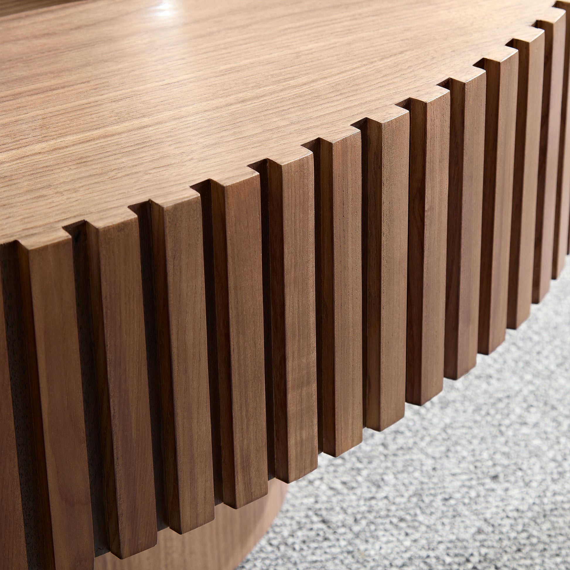 Modern Handcraft Drum Coffee Table Length 43.7 inch Ellipse Coffee Table for Living Room,Oval Small Coffee Table with Sturdy Pedestal,Walnut MDF,W2582P251185 image 8