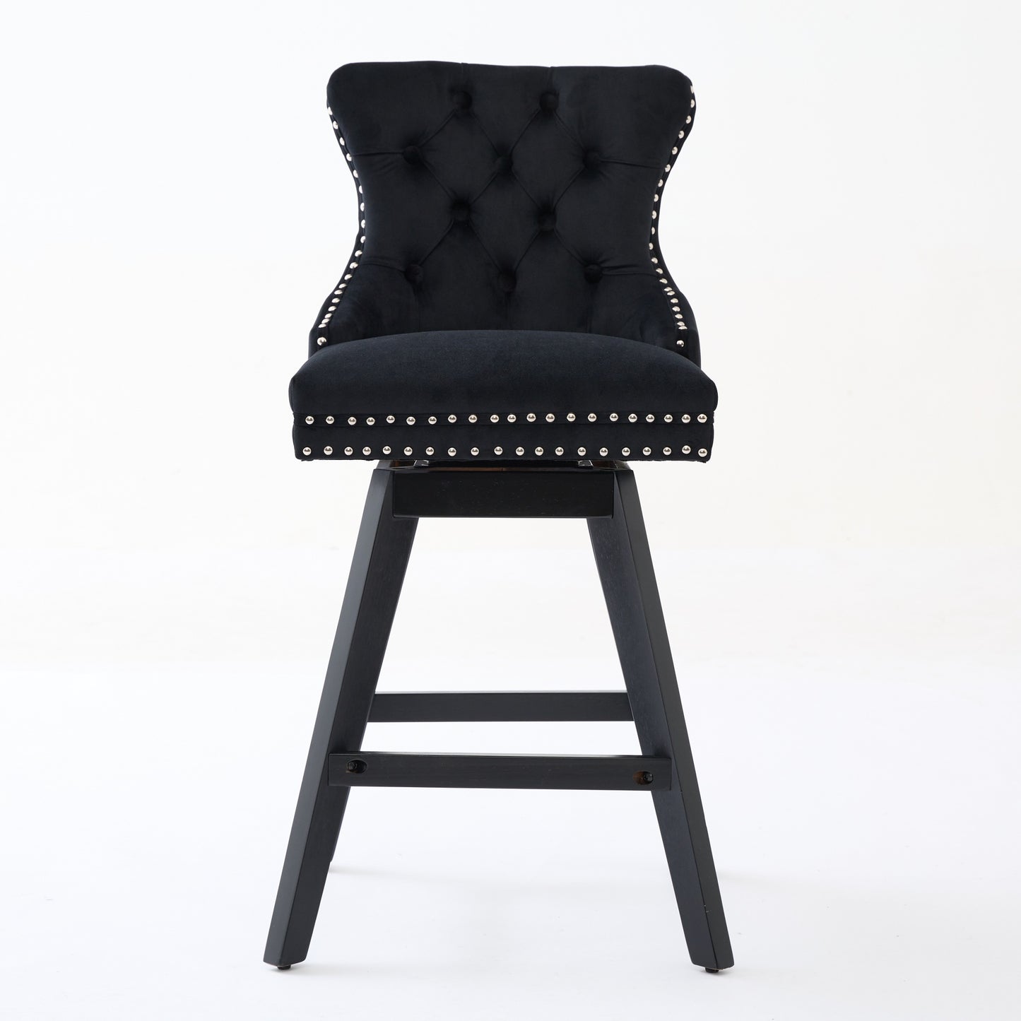 Swivel Velvet Barstools with Button Tufted Decoration and Wooden Legs, and Chrome Nailhead Trim, Leisure Style Bar Chairs,Bar stools, Set of 2 (Black),SW1860BK image 2