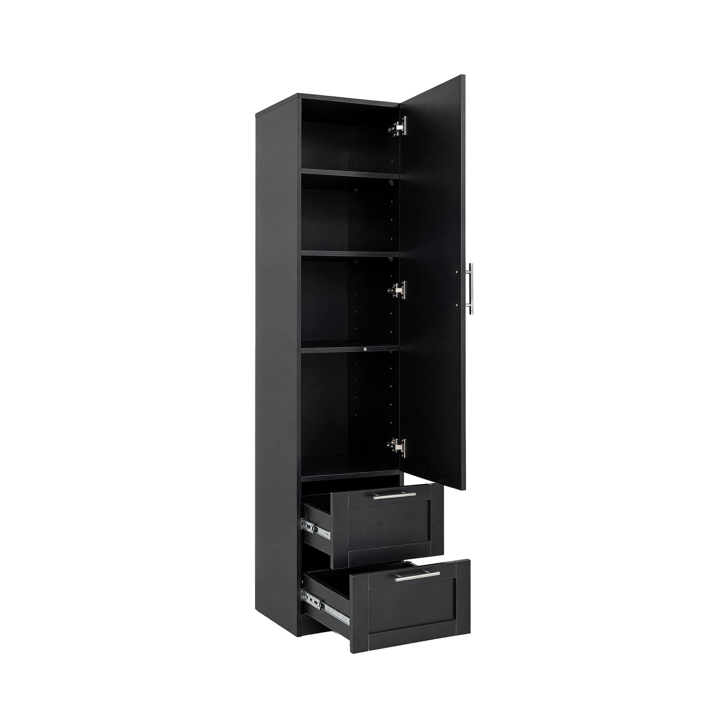 Standard kitchen Pantry,Tall Cabinet,Freestanding Cabinet with one door and two drawers for Kitchen, Dining Room, BLACK image 10