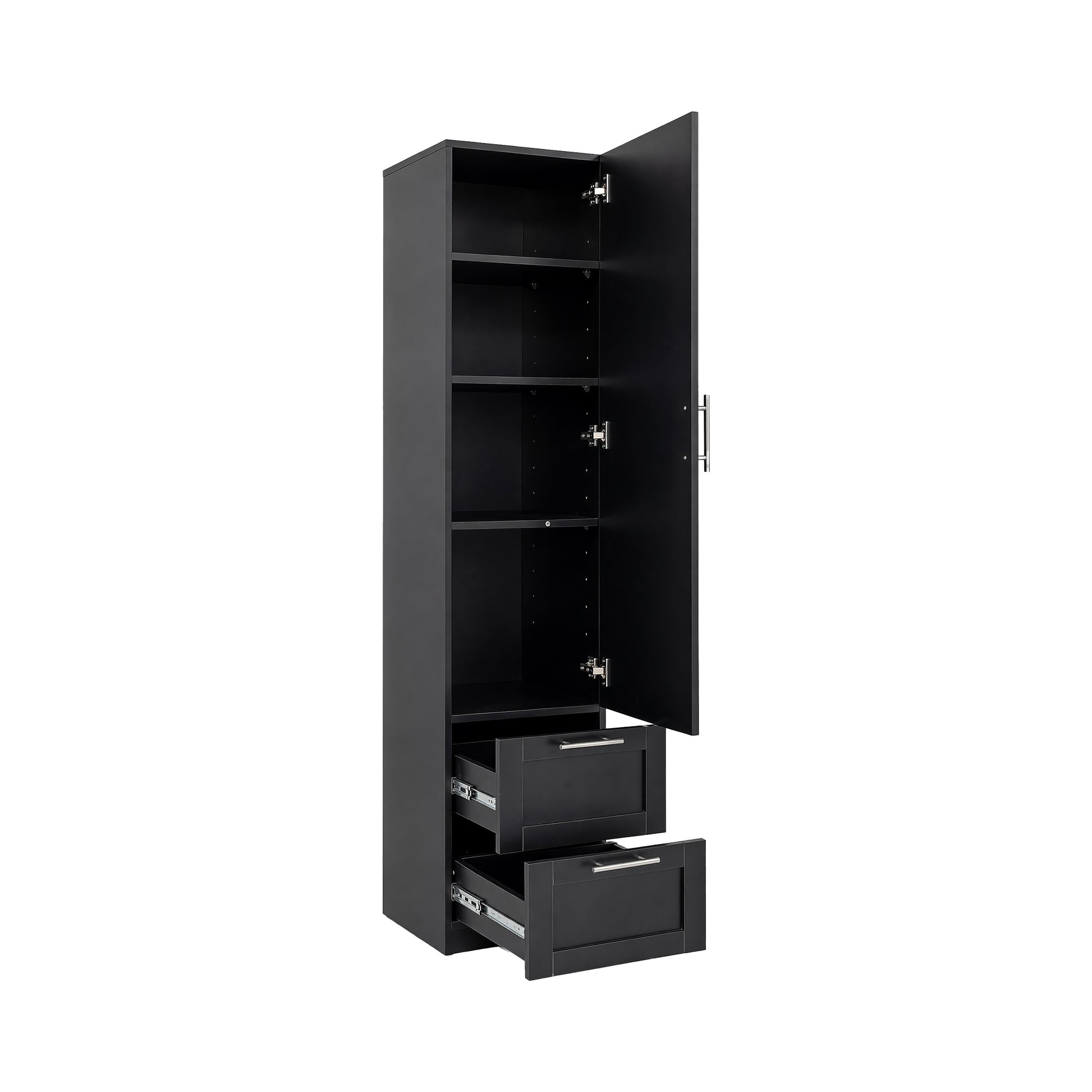 Standard kitchen Pantry,Tall Cabinet,Freestanding Cabinet with one door and two drawers for Kitchen, Dining Room, BLACK image 10
