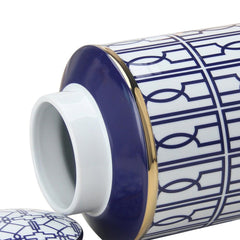 Elegant White Ceramic Ginger Jar with Blue Design - Stylish Home Decor