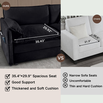 Oversized 57.48" Recliner Chair with Movable Ottoman - Soft Chenille Upholstered Indoor Lounge Chair for Living Room or Bedroom,DIY Combination,Black image 9