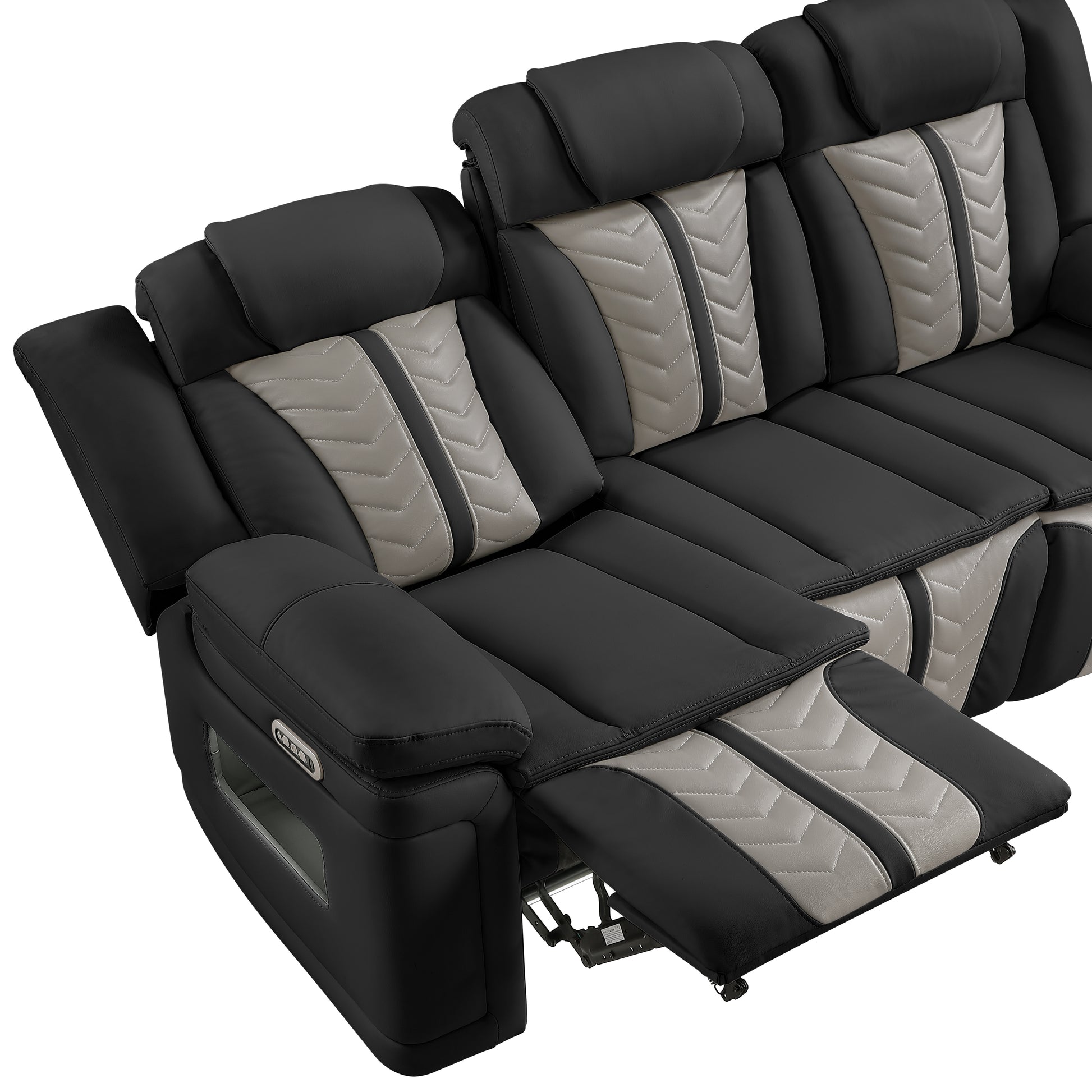 Cruiser Power Reclining Sofa with Drop‑Down Table, Power Headrests, LED Lighting & Massage made with Faux Leather in Black and Gray image 8