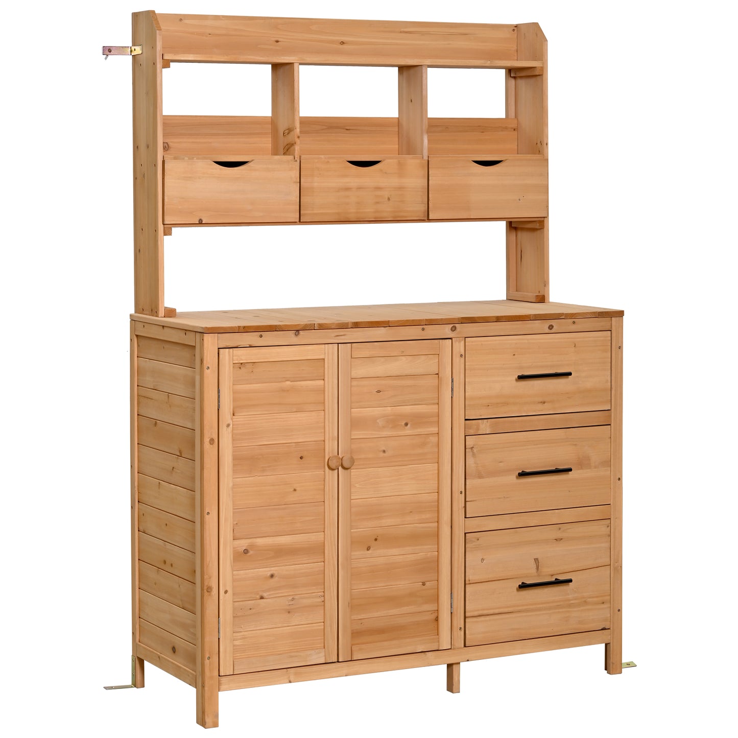 (With Assembly Video) TOPMAX Farmhouse Patio Potting Bench, 44.6''x19.5'' Large Freestanding Garden Workstation with 6 Drawers, Bottom Cabinet and Side Hook, Outdoor Kitchen Island, Natural Wood image 11