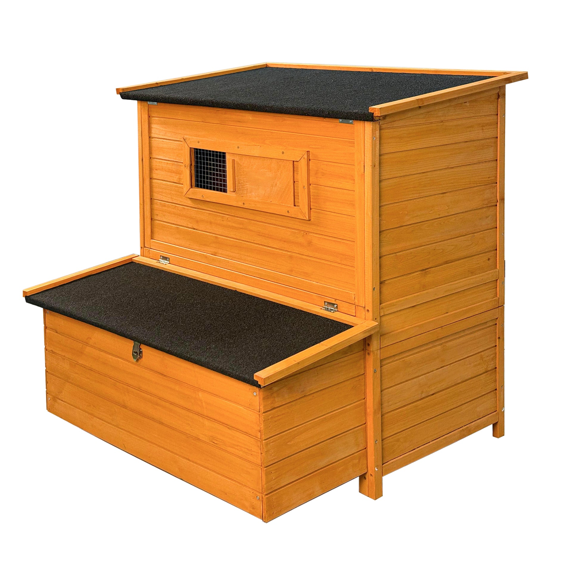 Chicken Coop, Double-House Wooden Chicken Coop For 6-8 Chickens With 3 Nesting Boxes And 2 Pull-Out Trays, Featuring A Foldable Ramp And Asphalt Roof image 12