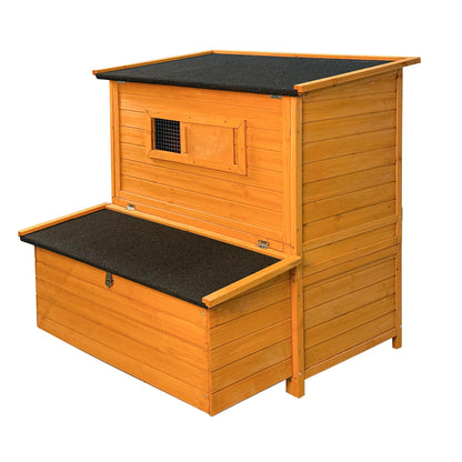 Chicken Coop, Double-House Wooden Chicken Coop For 6-8 Chickens With 3 Nesting Boxes And 2 Pull-Out Trays, Featuring A Foldable Ramp And Asphalt Roof image 12