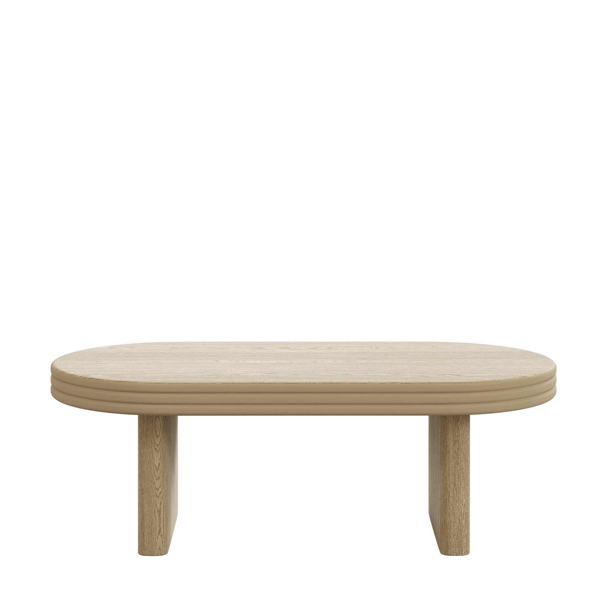 Mid Century Modern Oval Fluted Coffee Table, Farmhouse Wood Coffee Table, Cocktail Table, Center Table for Living Room, Office, Home Decor(Natural, 23.62" D x 47.24" W x 16.34" H) image 5
