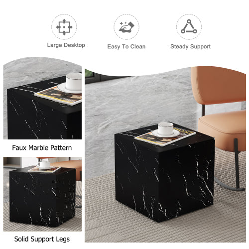 Cube Side Table with Elegant Black Marble Grain MDF Panel, Luxury Modern Accent Furniture, Stylish Geometric End Table Fit for All Kinds of Indoor Spaces.W1151P227822 image 5