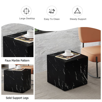 Cube Side Table with Elegant Black Marble Grain MDF Panel, Luxury Modern Accent Furniture, Stylish Geometric End Table Fit for All Kinds of Indoor Spaces.W1151P227822 image 5