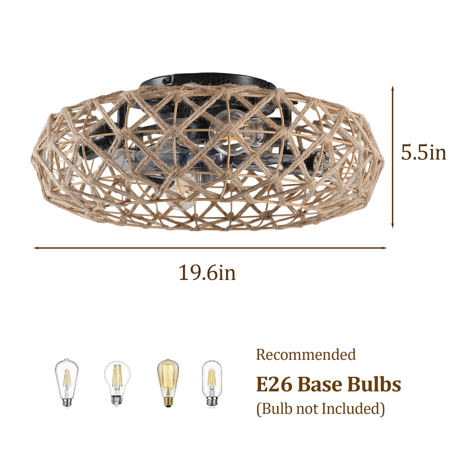 Ceiling-mounted Jute Rope Fan Light Strip with 4 Bulbs, Dimmable, 7 Dlades, Reversible DC Motor image 6