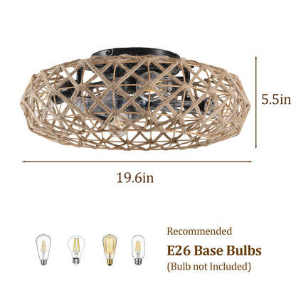Ceiling-mounted Jute Rope Fan Light Strip with 4 Bulbs, Dimmable, 7 Dlades, Reversible DC Motor image 6