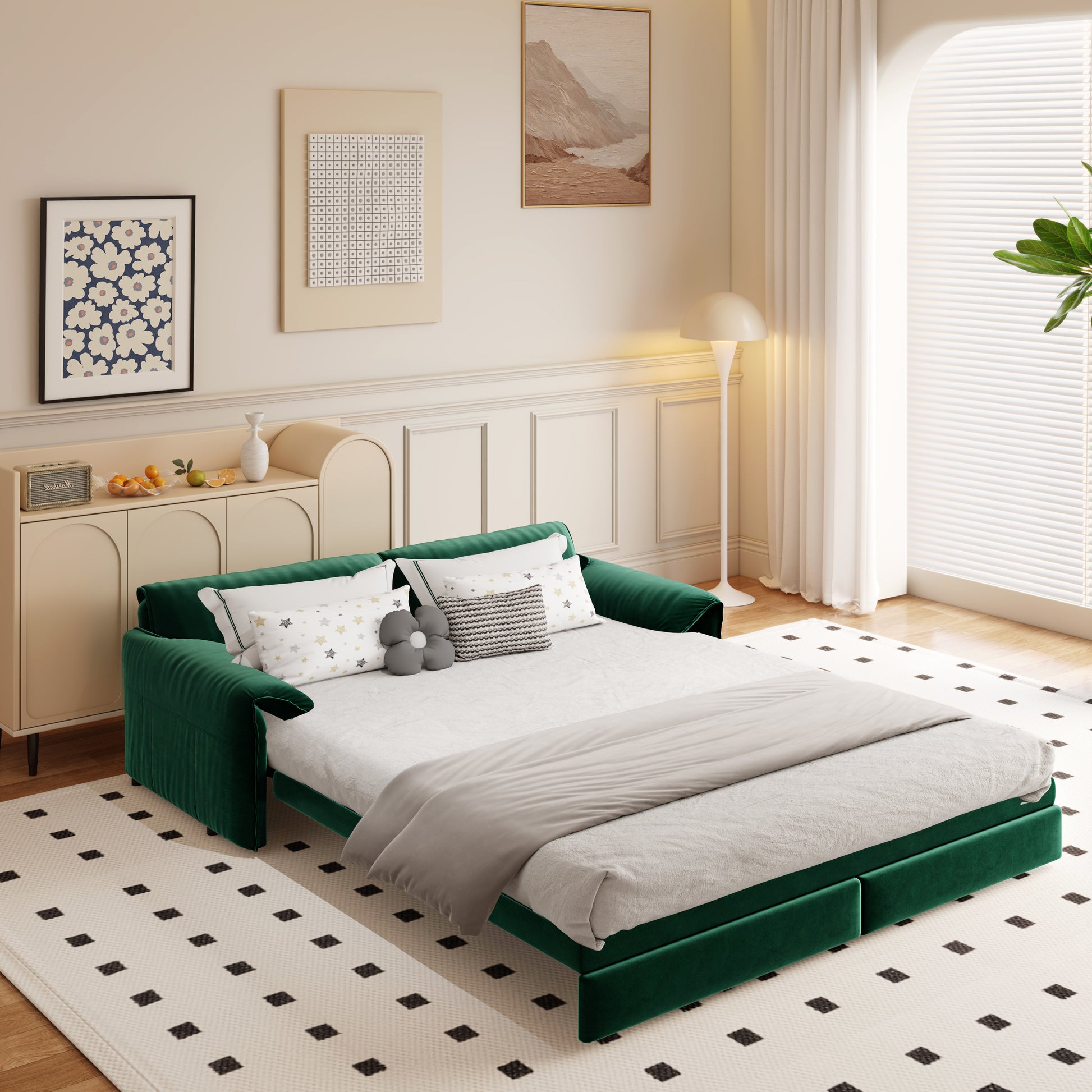 66" Queen Pull Out Sofa Bed, 3-in-1 Convertible Sleeper Sofa with Side Storage,Multi-Functional Velvet Loveseat Bed for Living Room,Bedroom,Apartment(Old Sku:W1885S00046/W1885S00116/W1885S00224) image 1