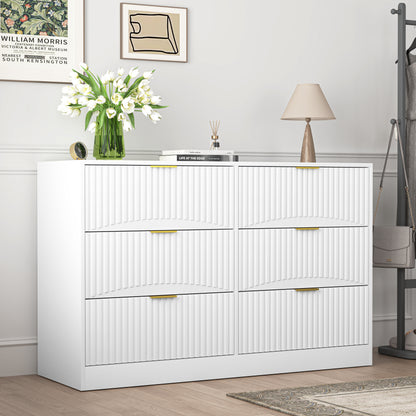 Modern 6-Drawer Dresser, Chest of Drawers for Bedroom, Living Room, Hallway, and Entryway - Large Storage Cabinet, White,Drawer panel with wavy patterns image 5