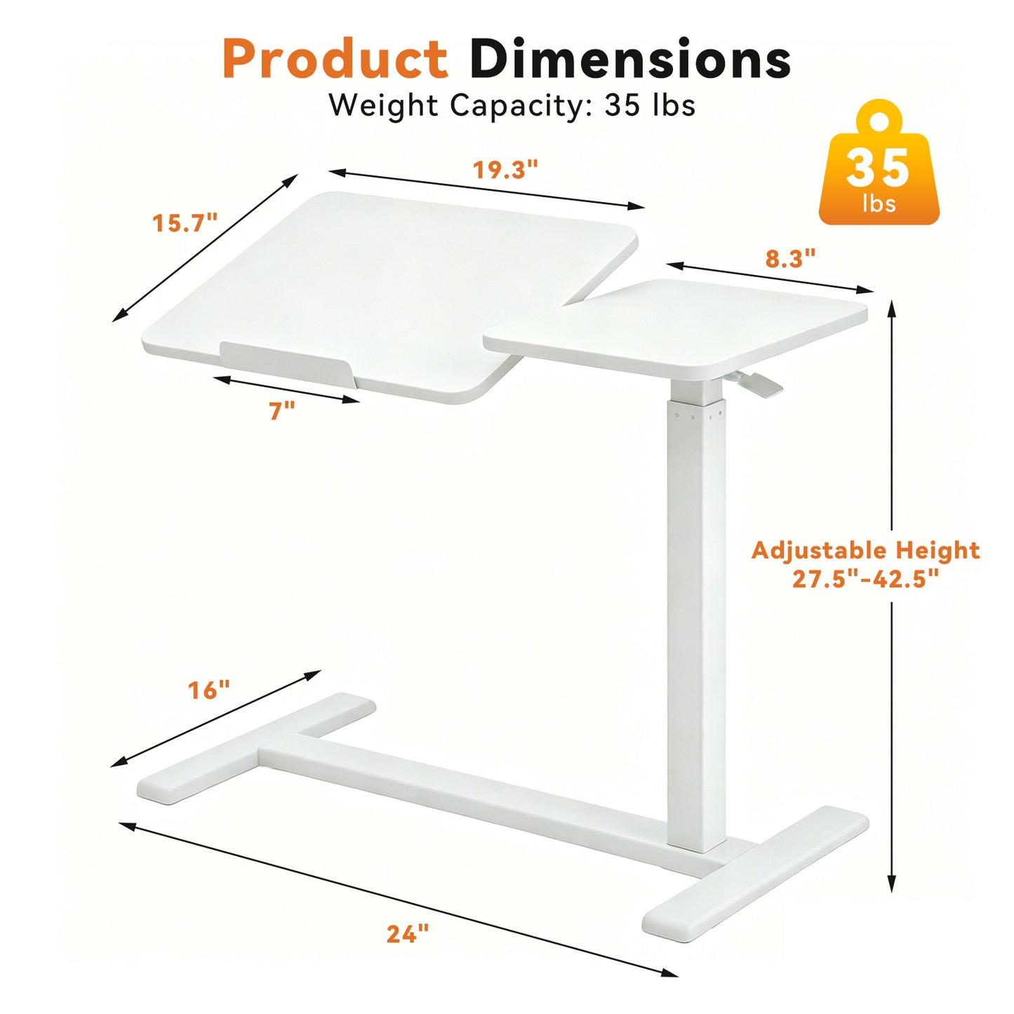 Mobile Adiustable Standing Desk, White image 3