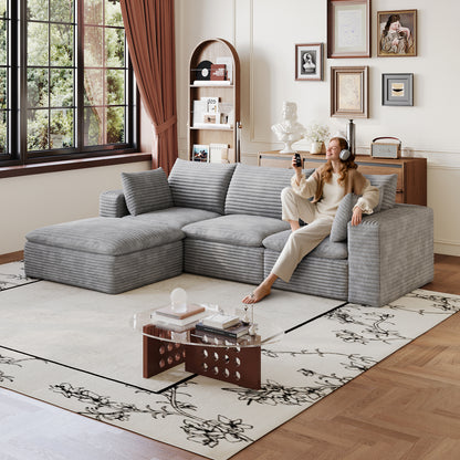 102" Cloud Sofa,Corduroy Fabric,Deep Seat Couches,Double-layer design,Removable Cushion,No Assembly, DIY Combination for Living room, Bedroom,Conference room,Apartment,Grey image 2