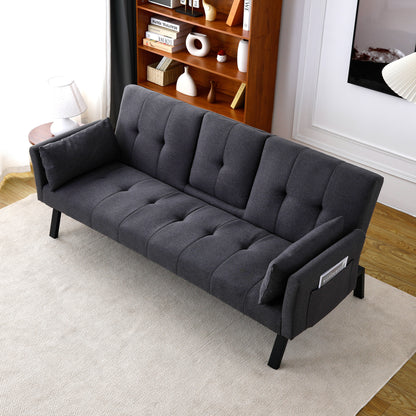 70-inch multi-functional cotton and linen sofa bed: foldable + cup holder + side storage, instantly switch between living room and bedroom image 9