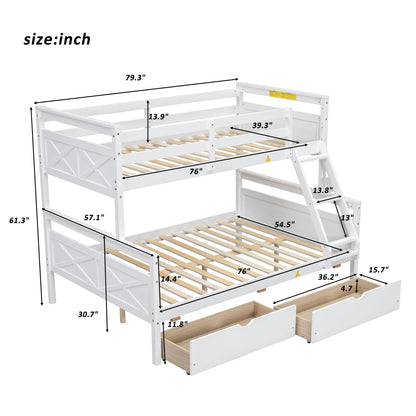 Twin over Full Bunk Bed with Ladder, Two Storage Drawers, Safety Guardrail, White image 10