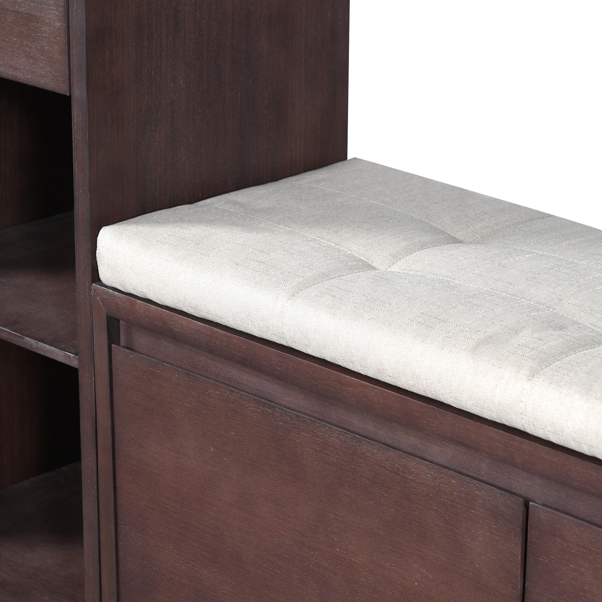 TREXM All-in-One Entryway Storage Bench with Cushion, Compartments, Drawers & Open Shelves, Storage Bench for Hallway, Mudroom, Living Room(Espresso) image 7