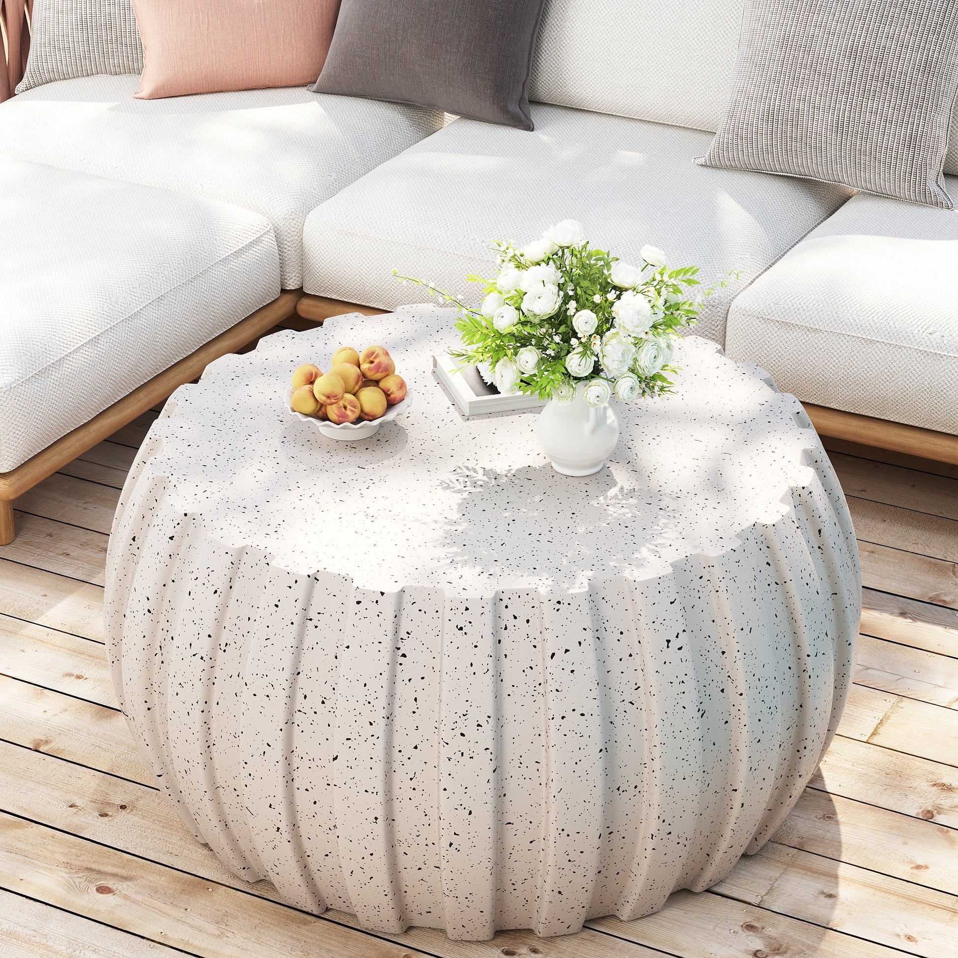 35.43" Modern Waterproof Coffee Table, Durable MgO Cement Design,Indoor & outdoor compatible(White) image 3