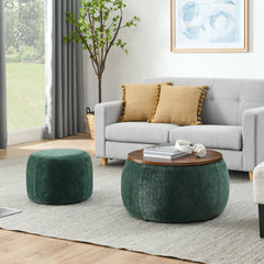 Round Storage Ottoman, 2 in 1 Function, Work as End table and Ottoman,with small seat,Light grey(25"x25"x14.7")