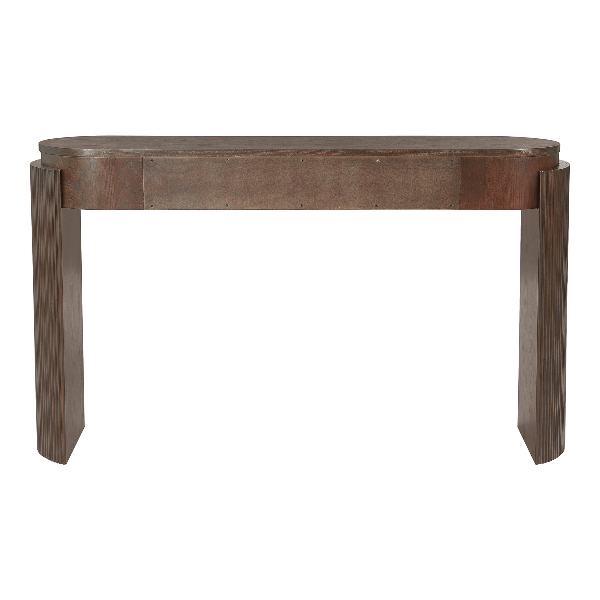 TREXM Entryway Table with Natural Wood Grain Finish, Console Table with Fluted Design, Oval Top and 2 Drawers for Entryway and Living Room (Espresso) image 2