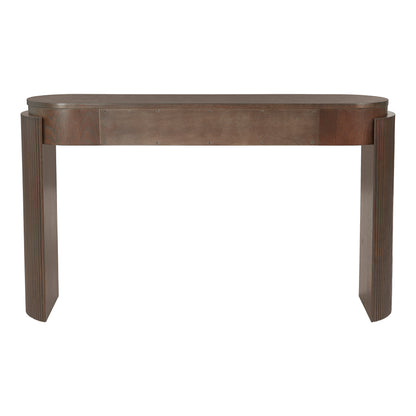 TREXM Entryway Table with Natural Wood Grain Finish, Console Table with Fluted Design, Oval Top and 2 Drawers for Entryway and Living Room (Espresso) image 2